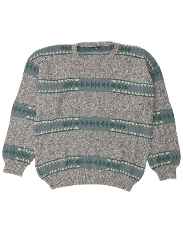 Maglione girocollo da uomo vintage IT 50 Cotone geometrico grigio medio