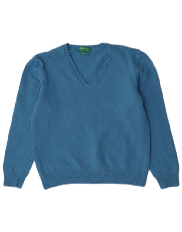 Maglione Corto Scollo V Bambina Benetton 12-13 Anni XL Lana Blu