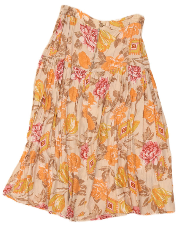 Gonna a trapezio a vita alta da donna vintage grande W32 in viscosa floreale beige