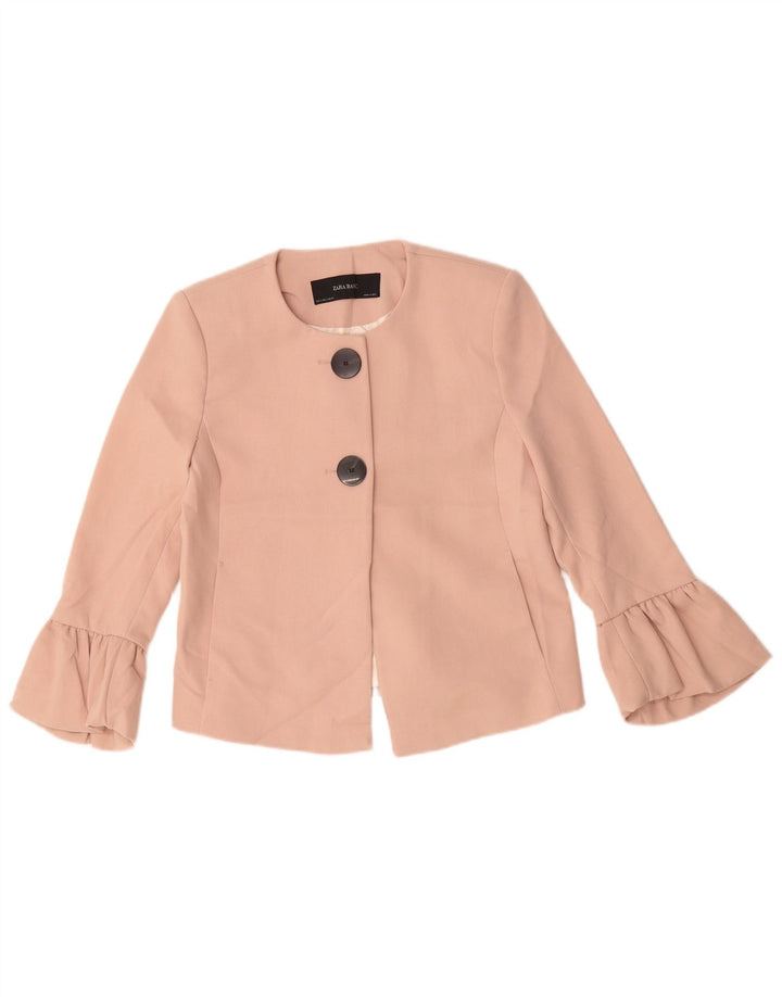 Giacca blazer a 2 bottoni corta da donna Zara UK 10 piccola rosa poliestere