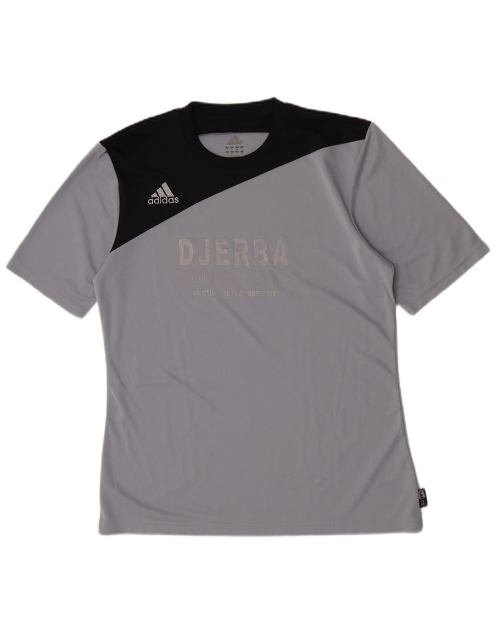 T-shirt grafica Adidas da uomo Climalite Top in poliestere color block grigio medio