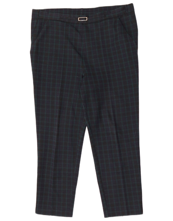 Marks & Spencer Womens Casual Trousers UK 16 Large W36 L27 Navy Blue Check