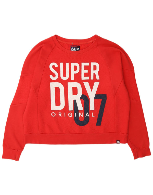 Felpa da donna con grafica corta Superdry, maglione UK 16, grande, cotone rosso