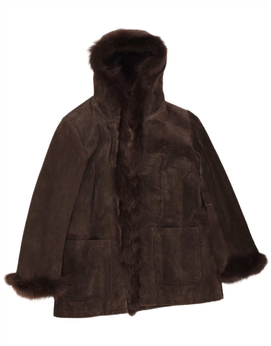 Giacca in pelle scamosciata con cappuccio da donna privata IT 48 XL Marrone