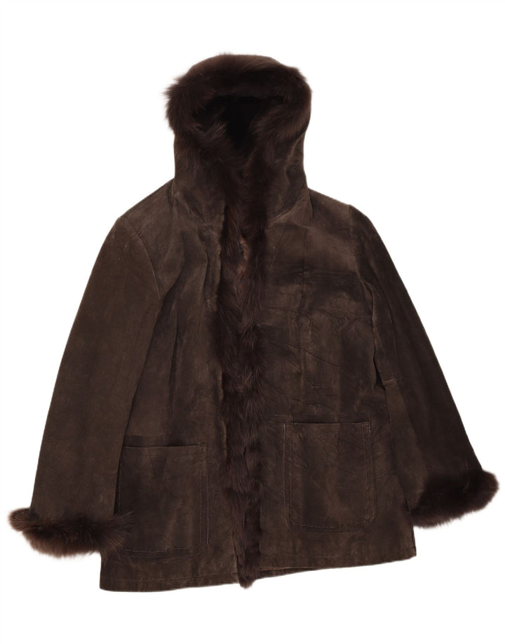Giacca in pelle scamosciata con cappuccio da donna privata IT 48 XL Marrone