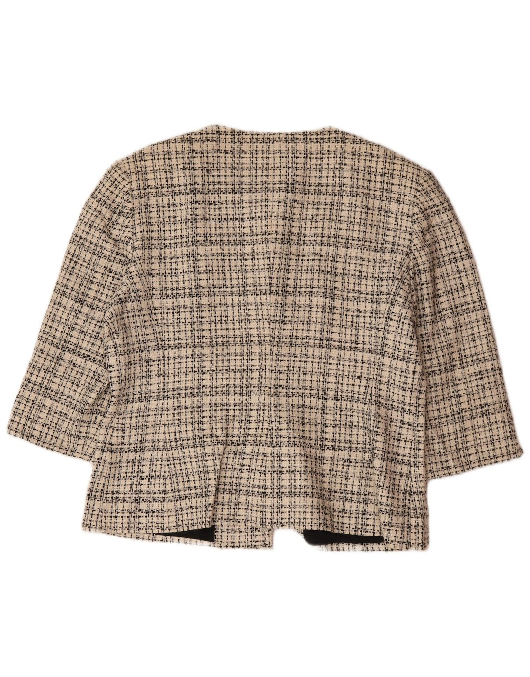 Giacca blazer da donna a 4 bottoni con maniche a 3/4 Jaeger UK 16 grande motivo a quadri beige