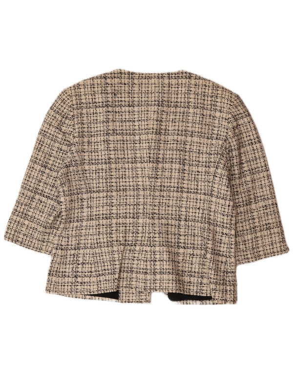 Giacca blazer da donna a 4 bottoni con maniche a 3/4 Jaeger UK 16 grande motivo a quadri beige