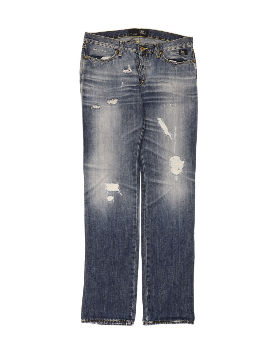 Jeans dritti invecchiati De Luxe da uomo Roy Rogers W32 L34 cotone blu