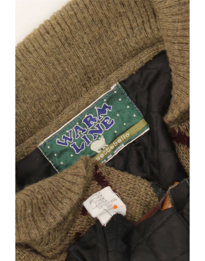 Maglione cardigan da uomo vintage in lana geometrica kaki media