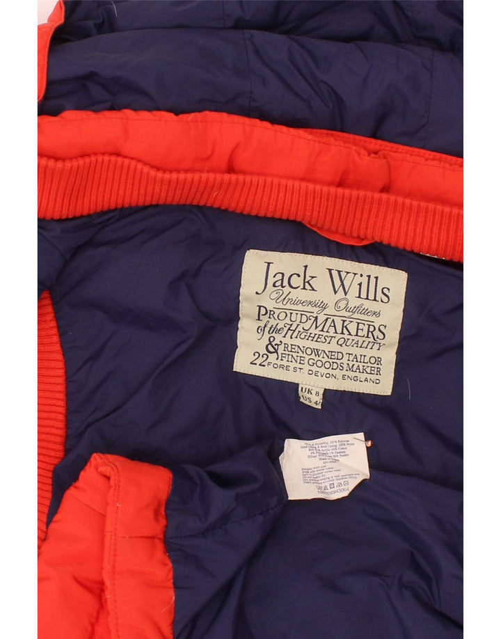 JACK WILLS Gilet imbottito con cappuccio da donna UK 8 piccolo poliestere rosso