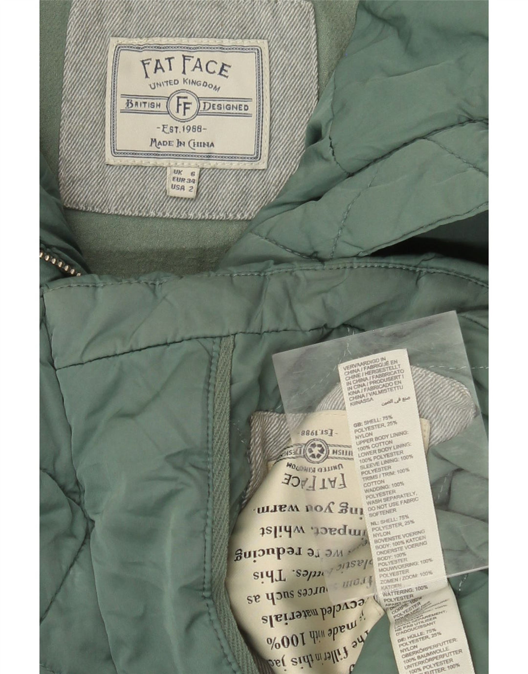 Giacca imbottita oversize da donna FAT FACE UK 6 XS poliestere verde
