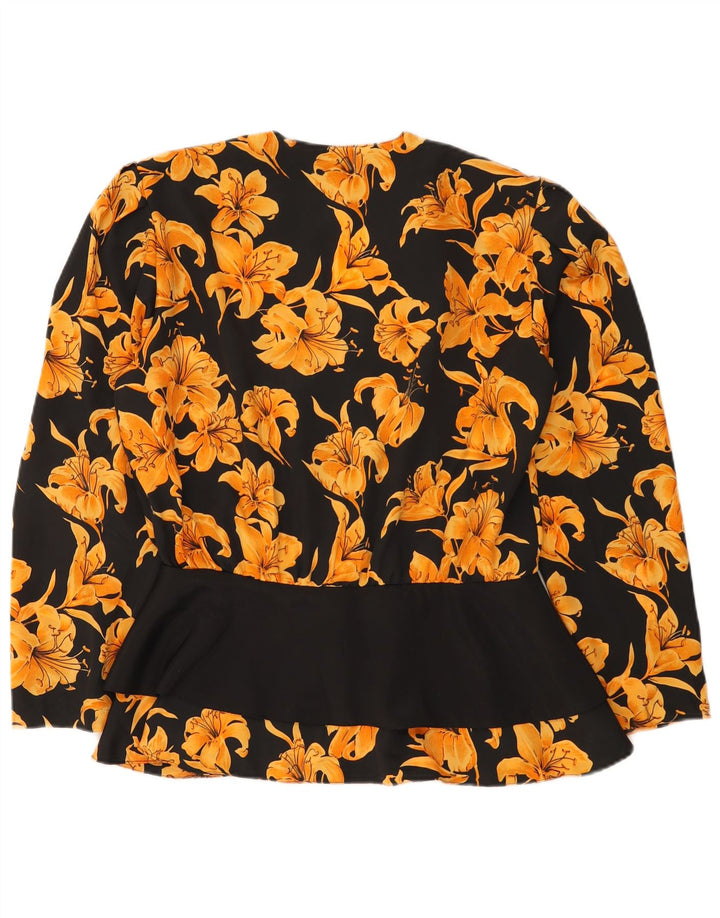 Top cardigan da donna vintage IT 48 XL poliestere floreale nero