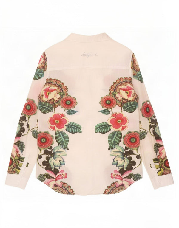 Camicia grafica trasparente da donna Desigual UK 18 XL cotone floreale bianco