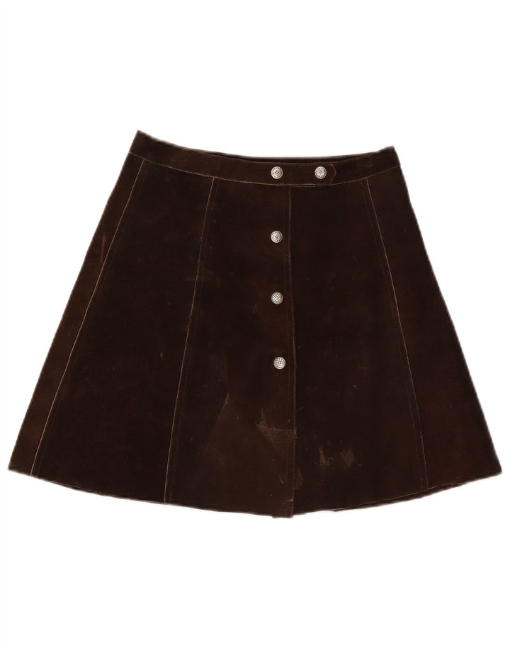 Minigonna vintage da donna in pelle scamosciata W26 piccola marrone