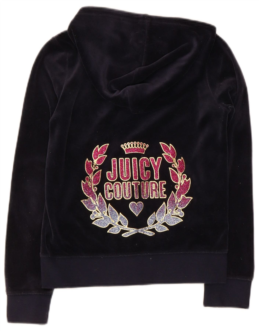 JUICY COUTURE Felpa con cappuccio con zip grafica per ragazze 9-10 anni in cotone blu navy
