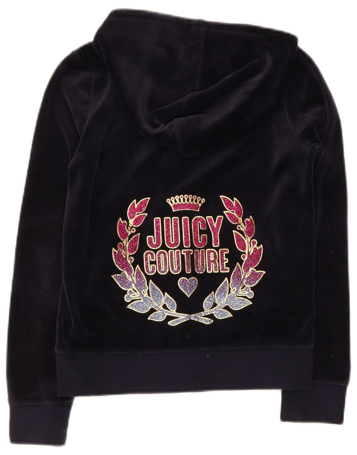 JUICY COUTURE Felpa con cappuccio con zip grafica per ragazze 9-10 anni in cotone blu navy