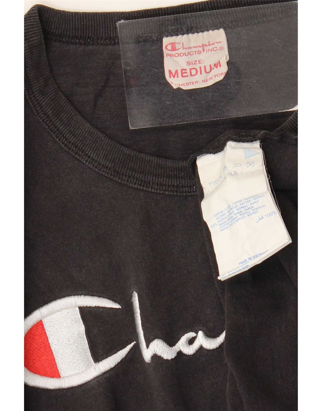 T-shirt grafica da uomo Champion Top in cotone nero medio