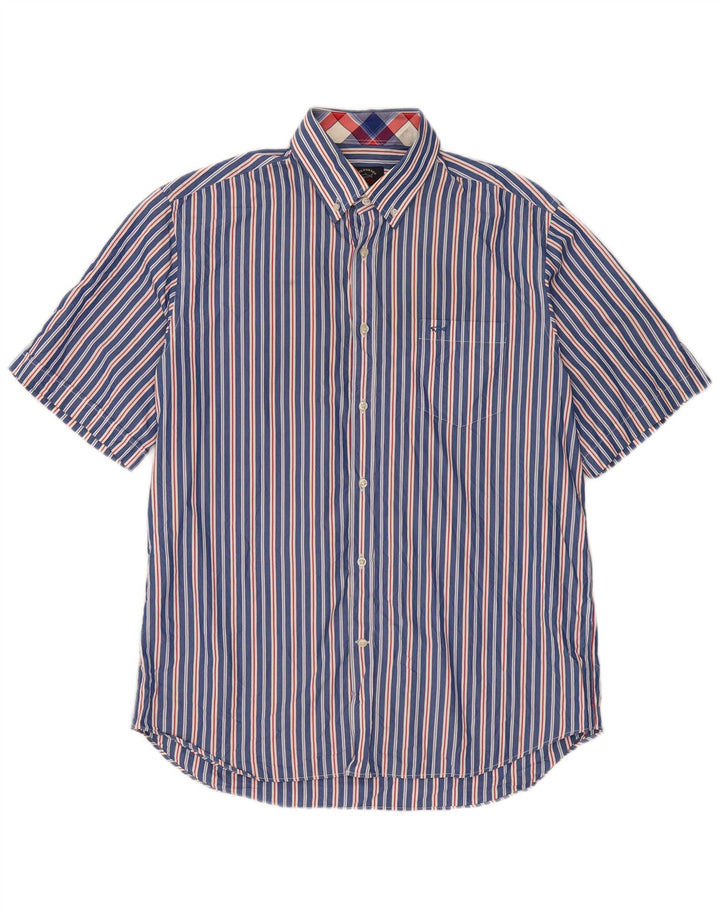 Paul & Shark Camicia a maniche corte da uomo in cotone a righe grandi blu
