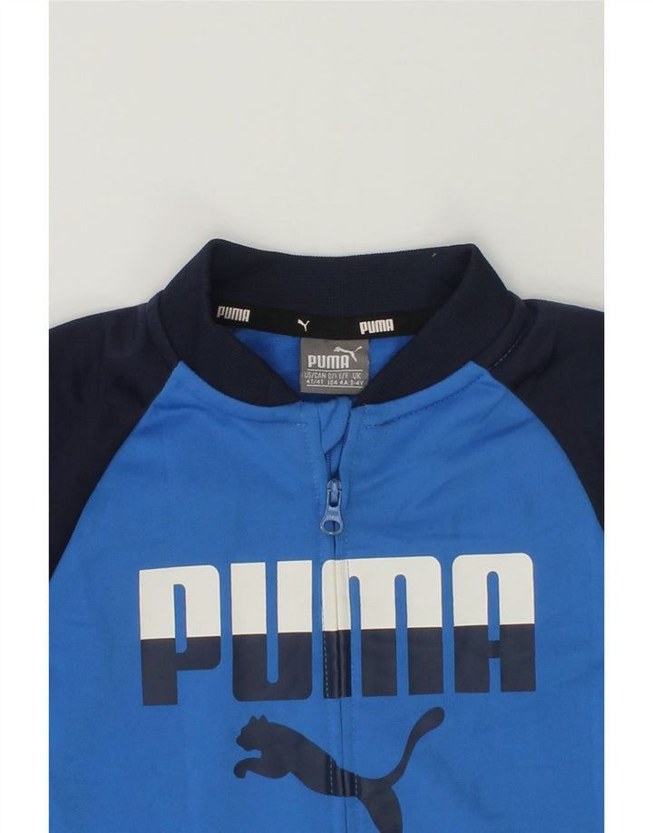 PUMA Boys Graphic Tracksuit Top Jacket 3-4 Years Blue Colourblock | Vintage Puma | Thrift | Second-Hand Puma | Used Clothing | Messina Hembry 