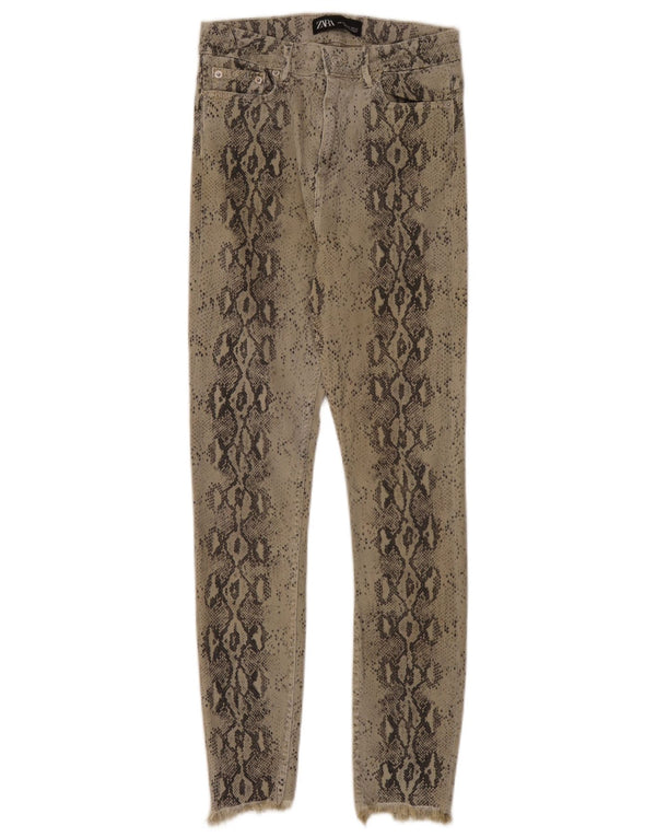 Jeans skinny a vita alta da donna Zara EU 36 XS W26 L26 kaki stampa animalier