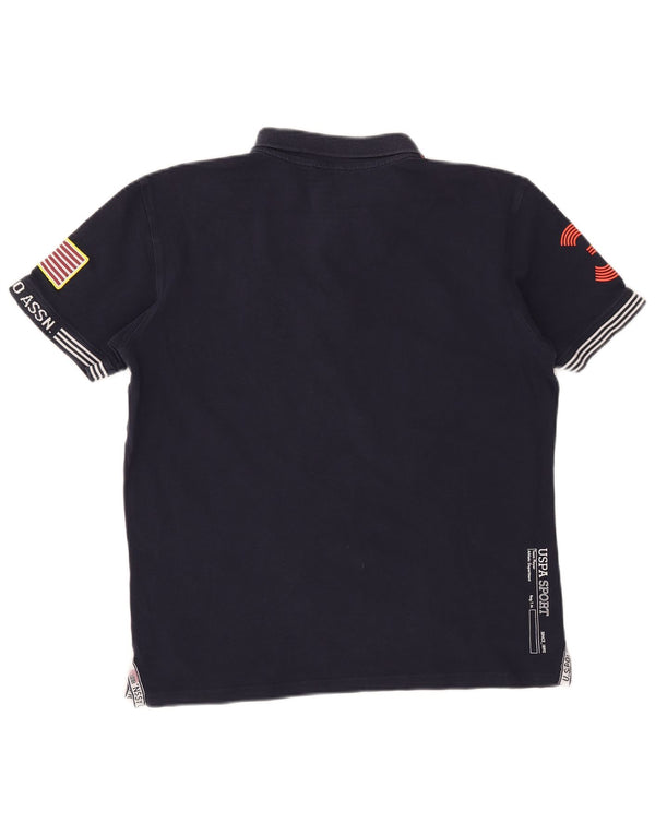 Polo Assn. Polo da rugby da uomo con grafica elasticizzata, grande, blu navy