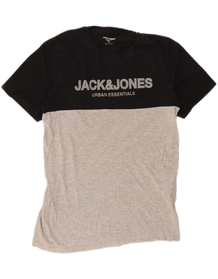 JACK & JONES T-shirt grafica da uomo Top in cotone color block medio nero