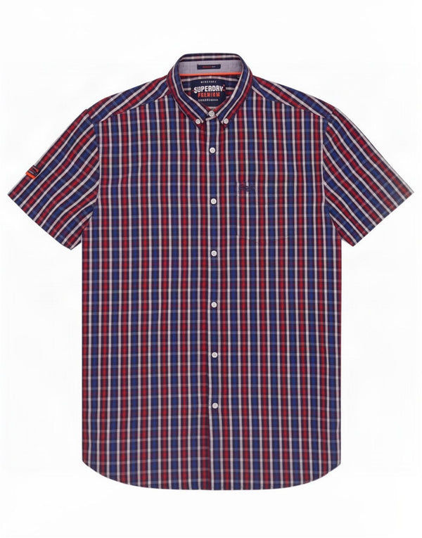 Camicia da uomo a maniche corte vestibilità regolare Superdry in cotone scozzese blu medio