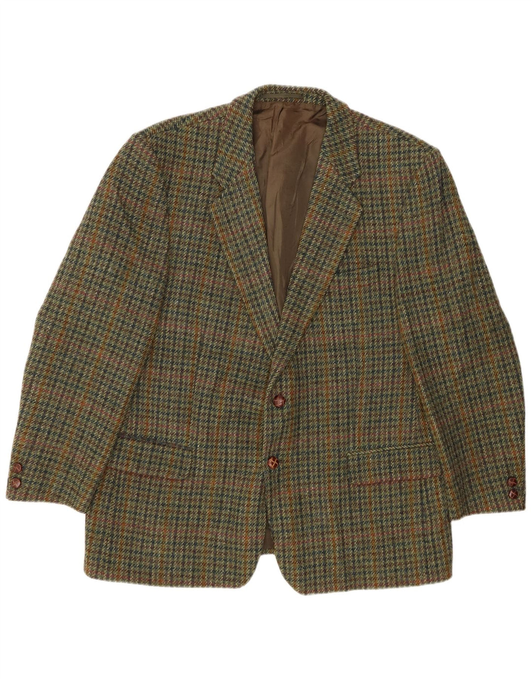 HARRIS TWEED Giacca blazer da uomo a 2 bottoni UK 40 grande pied de poule kaki