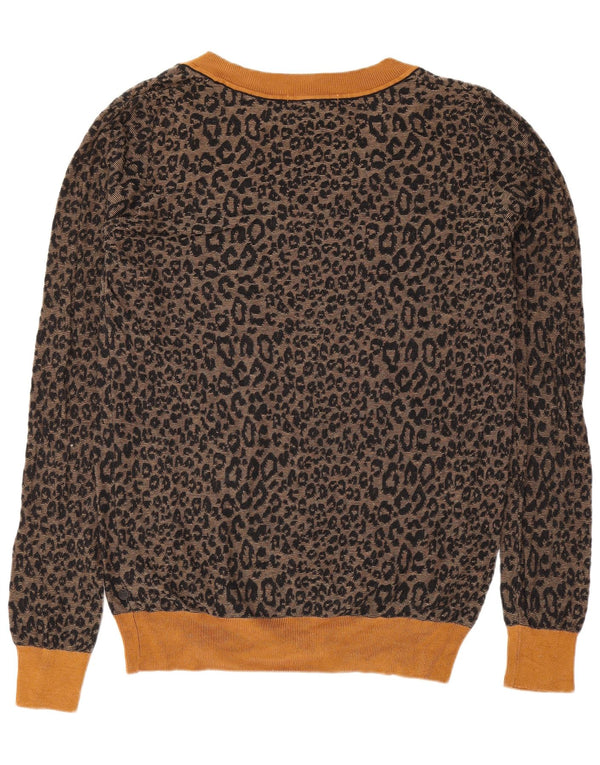 Maglione da donna con scollo a V Scotch & Soda UK 18 XL Marrone con stampa animalier