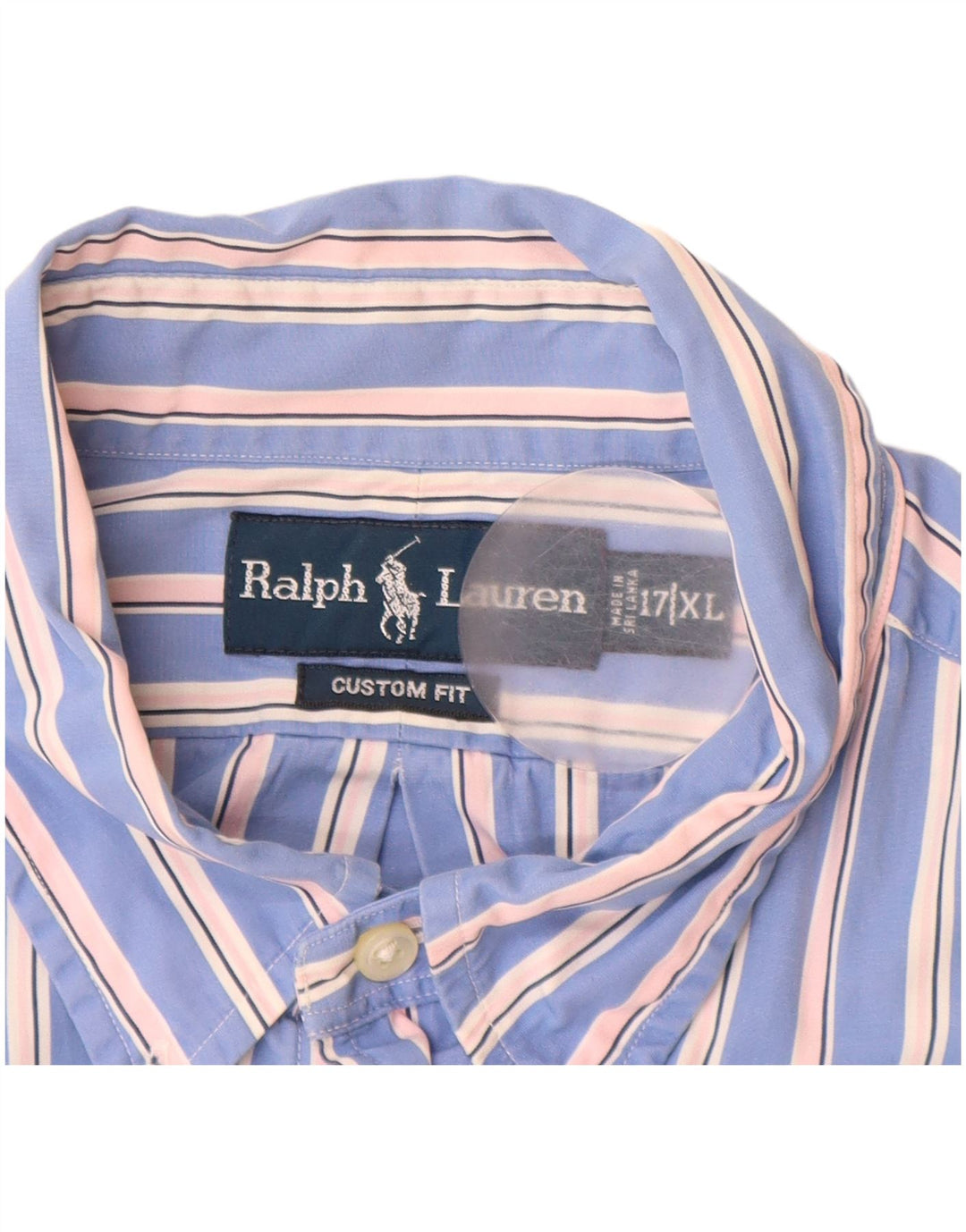 RALPH LAUREN Camicia da uomo su misura taglia 17 XL cotone a righe blu