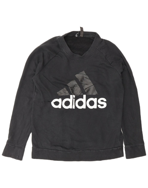 Felpa grafica da donna Adidas Jumper UK 16/18 Large Black Cotton