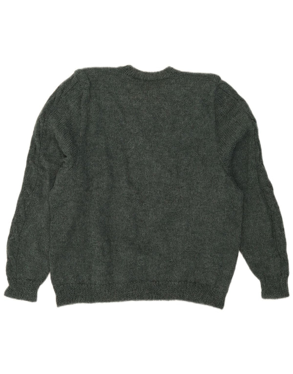 Maglione maglione girocollo con grafica vintage da donna UK 18 XL verde floreale
