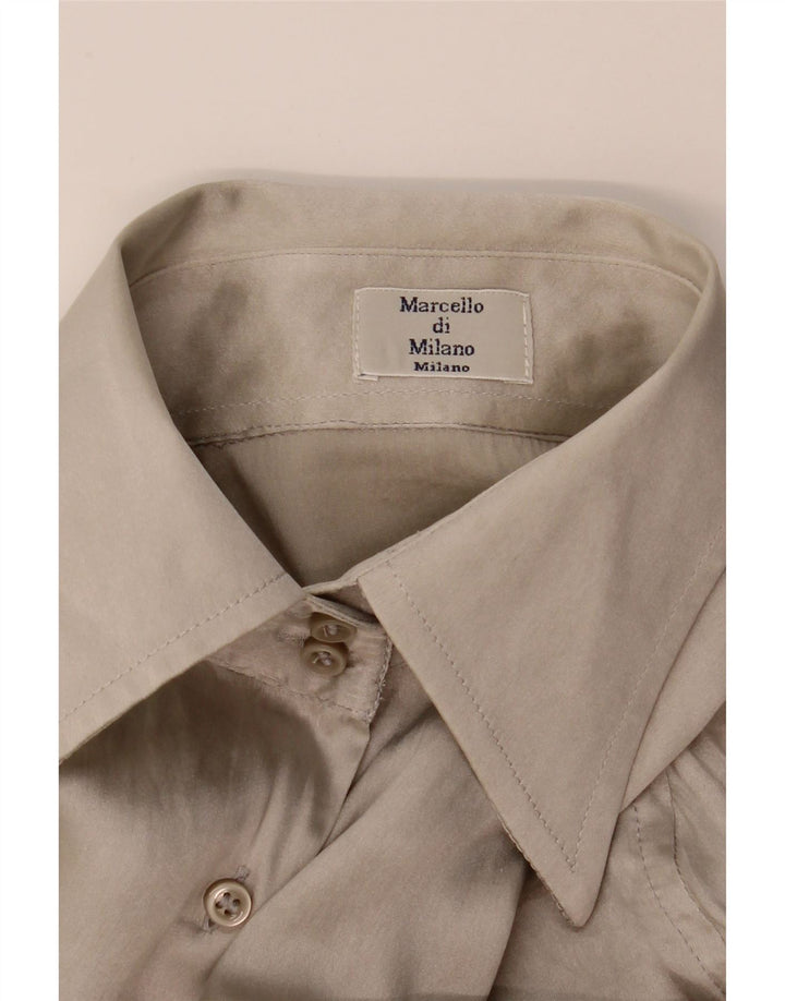 Camicetta camicia vintage da donna UK 10 piccola grigia