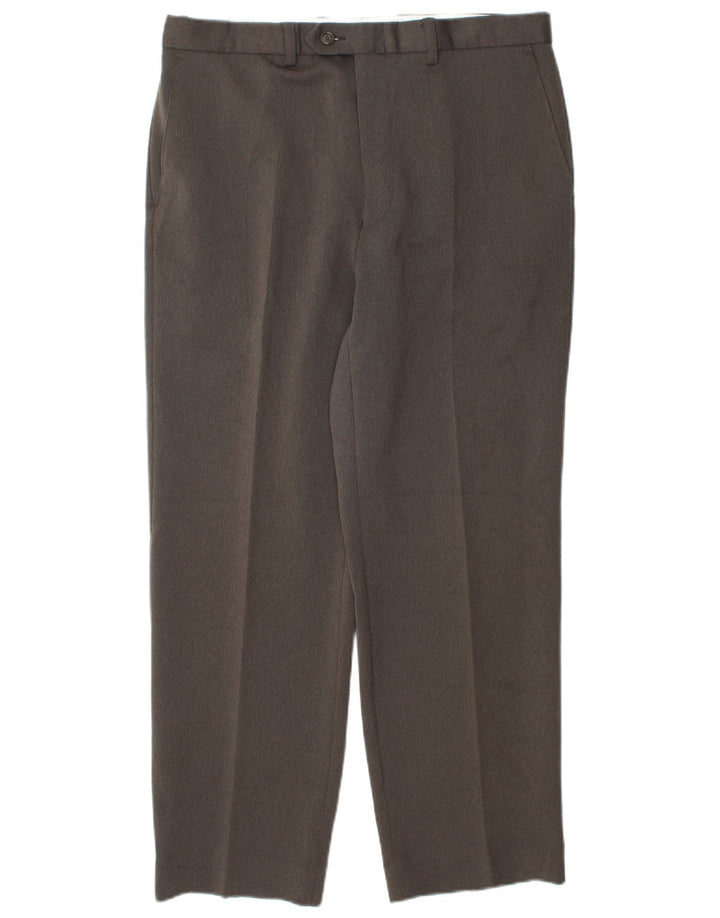 Pantaloni da abito affusolati da uomo Marks & Spencer W34 L29 poliestere marrone