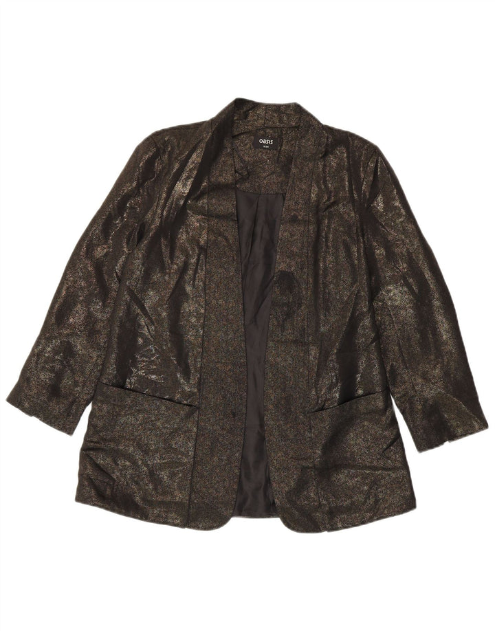 Giacca blazer aperta da donna con maniche a 3/4 Oasis UK 8 piccola in poliestere kaki