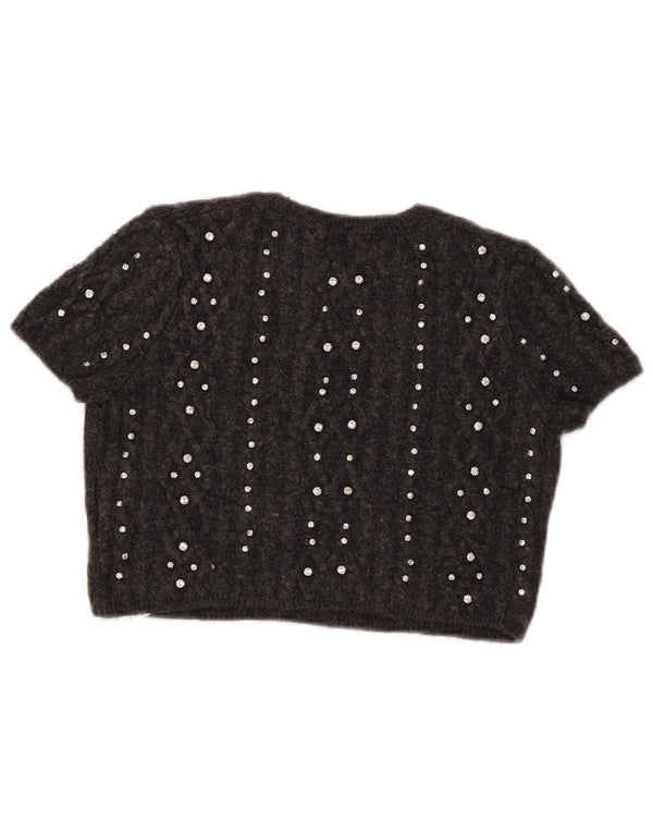 Maglione corto con scollo a barca a maniche corte da donna Zara UK 10 piccolo grigio