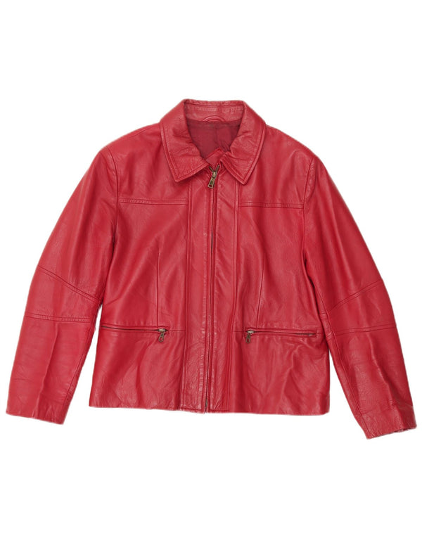 Giacca in pelle vintage da donna IT 46 grande rossa