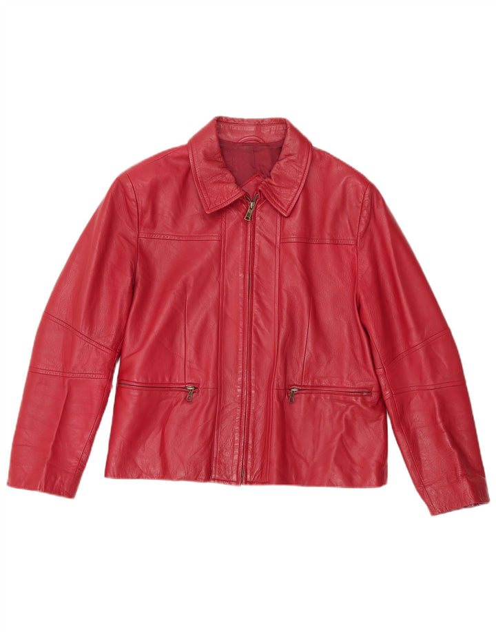 Giacca in pelle vintage da donna IT 46 grande rossa
