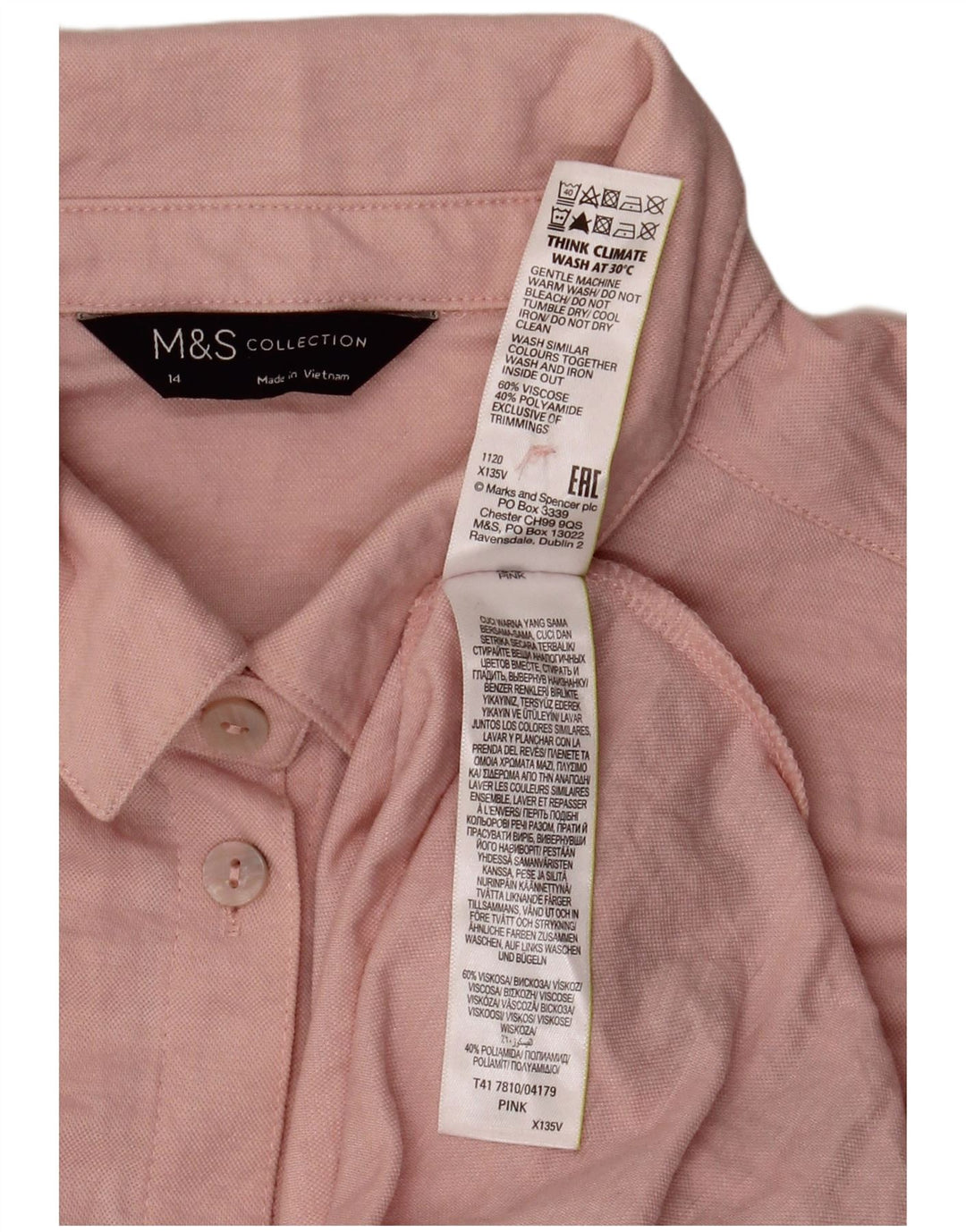 Camicia oversize a maniche corte da donna Marks & Spencer UK 14 Large Rosa