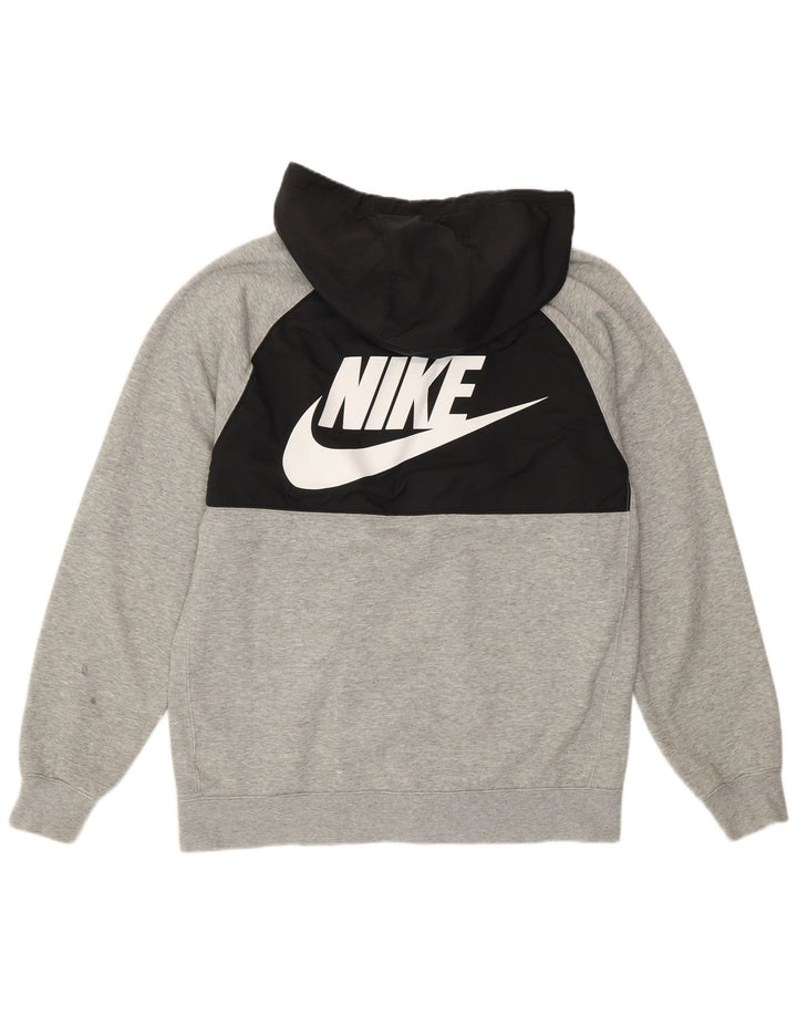 Felpa con cappuccio e zip grafica Nike da uomo in cotone color block grigio medio