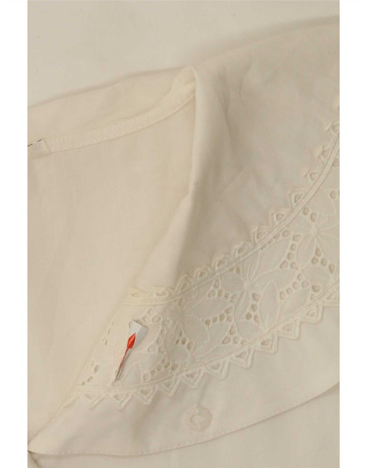 Camicetta camicia vintage da donna EU 36 piccolo poliestere floreale bianco