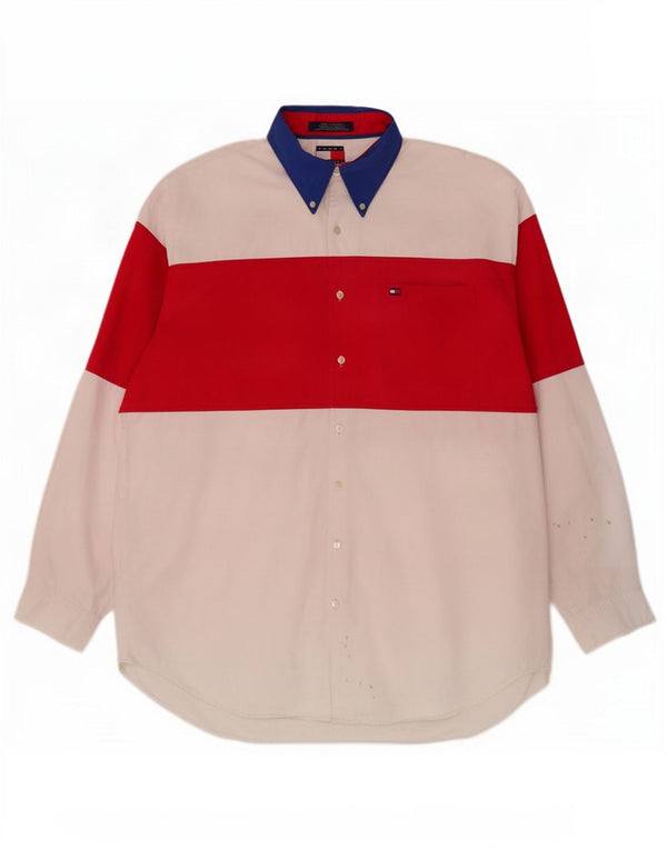Tommy Hilfiger Mens Shirt Large White Colourblock Cotton