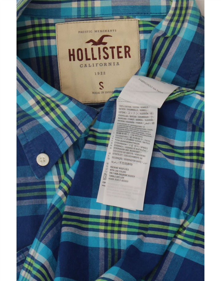 Camicia Hollister da uomo piccola in cotone scozzese blu