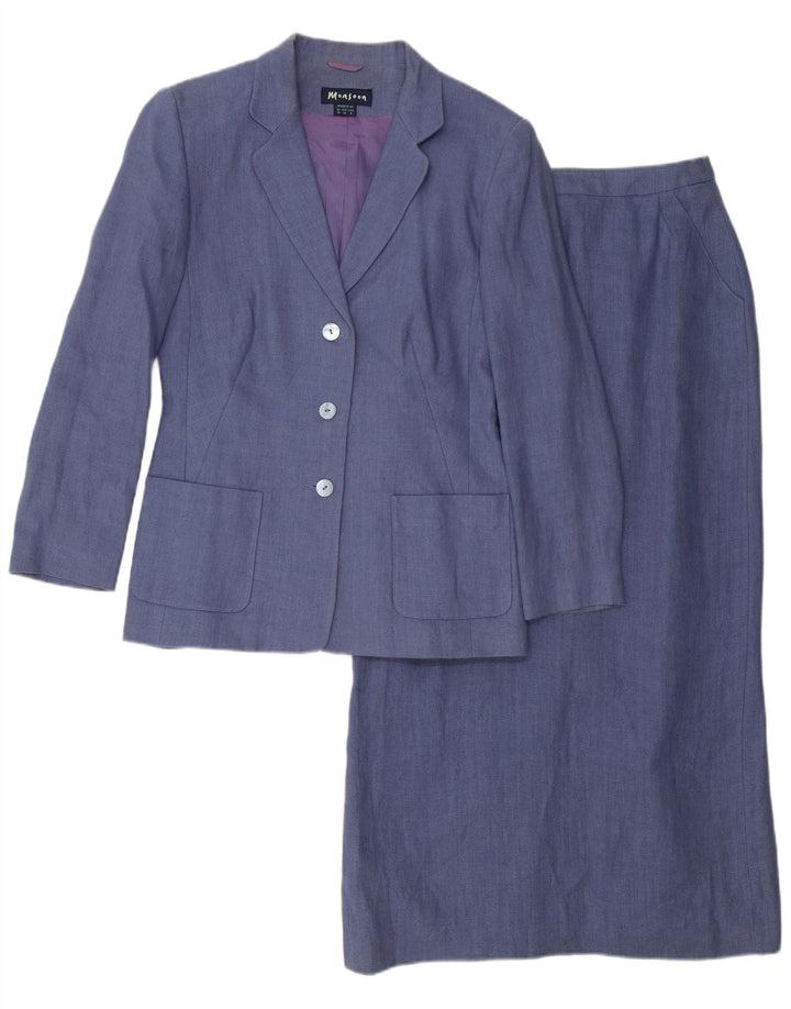 Monsoon Set gonna da donna a 3 bottoni e 2 pezzi UK 10 Small W26 Lino blu