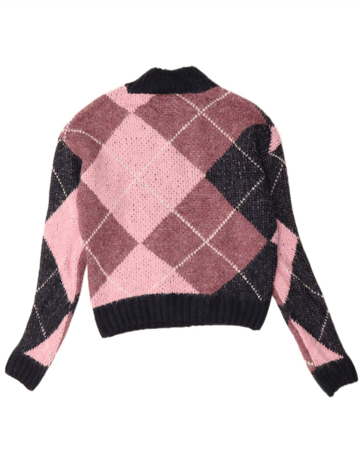 Maglione da donna a collo alto Superdry UK 10 Small Pink Argyle/Diamond