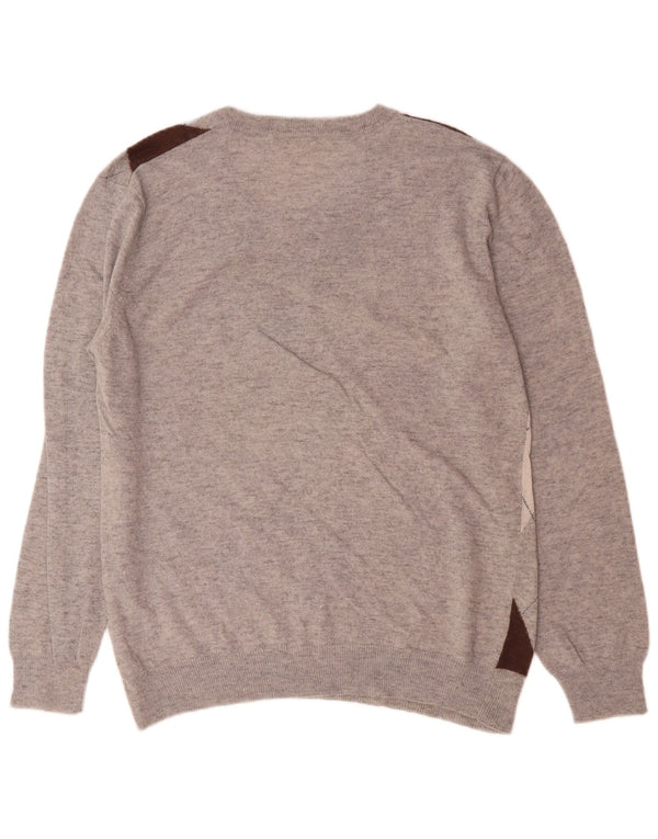 Maglione da uomo con scollo a V Lotto XL grigio a rombi/lana diamante