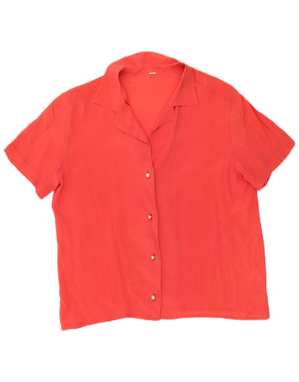 Camicetta camicia a maniche corte da donna vintage UK 10 piccola seta arancione