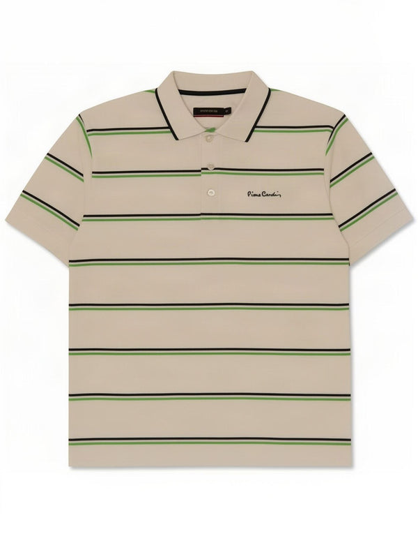 Polo da uomo Pierre Cardin grande in cotone a righe bianche