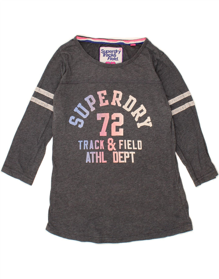 SUPERDRY Womens Graphic Top 3/4 Sleeve UK 12 Medium Grey Cotton Vintage Superdry and Second-Hand Superdry from Messina Hembry 