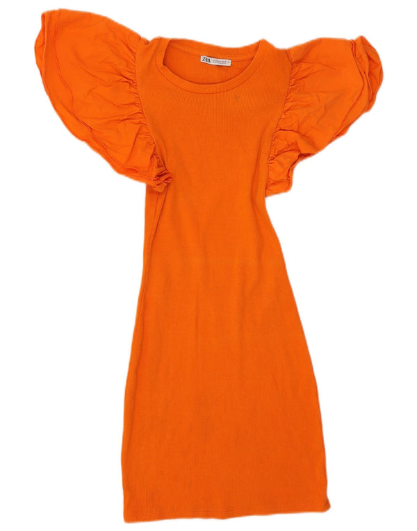 Abito T-shirt Zara da donna UK 8 piccolo in cotone arancione